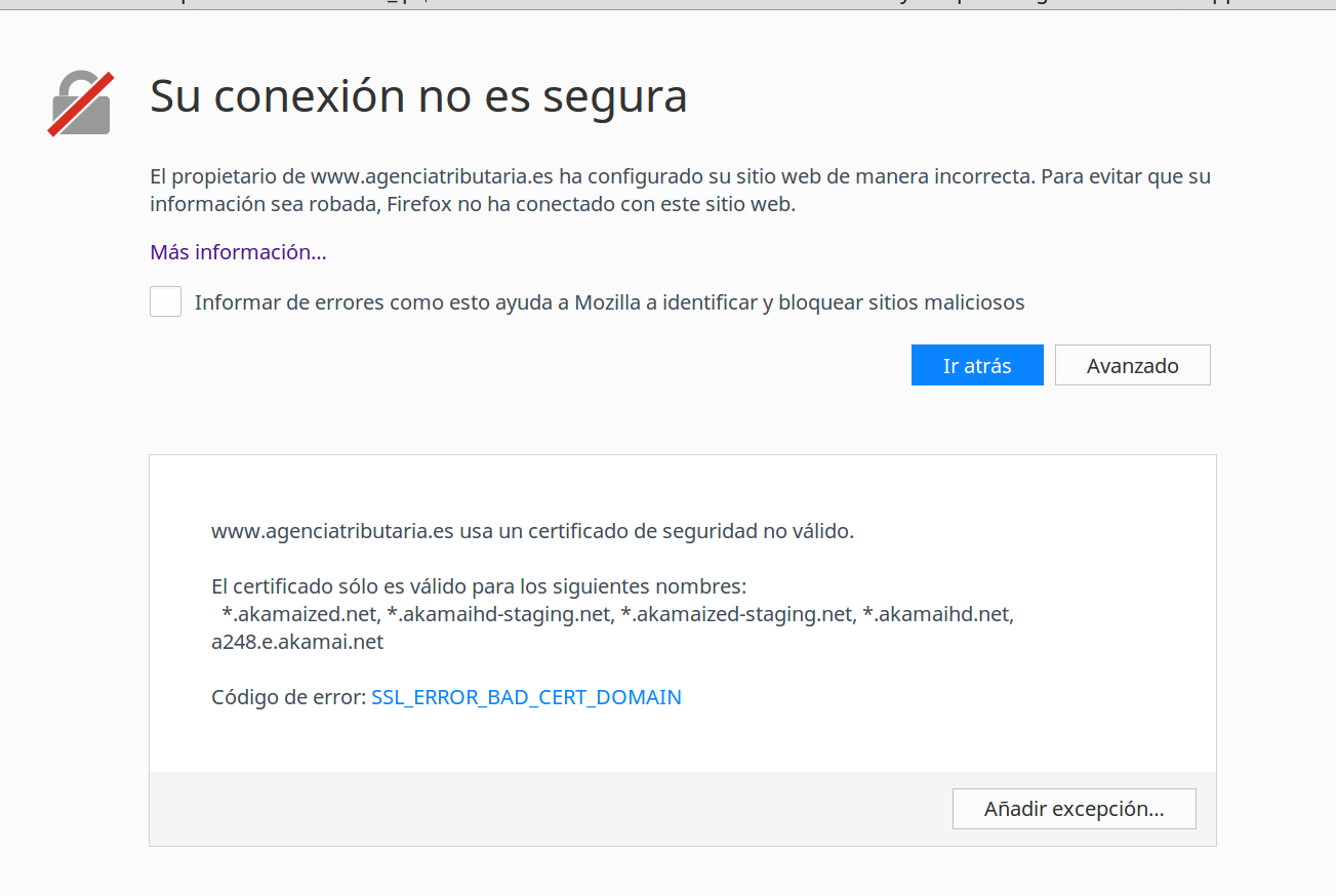 certificado TLS inválido